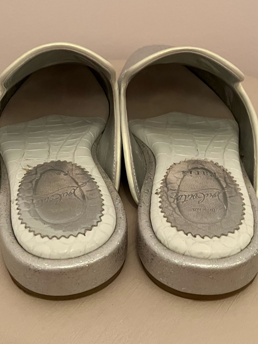 36 1/2 Christian Louboutin Silver Glitter Slip-On Mules with Red Sole - Picture 4 of 13